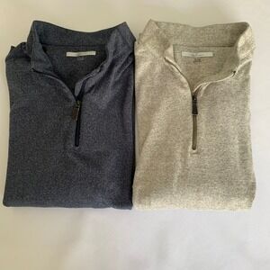 Greg Norman Quarter Zip Pullover Lot of 2‎ Men XL Tan Navy Blue Elbow Patch Golf